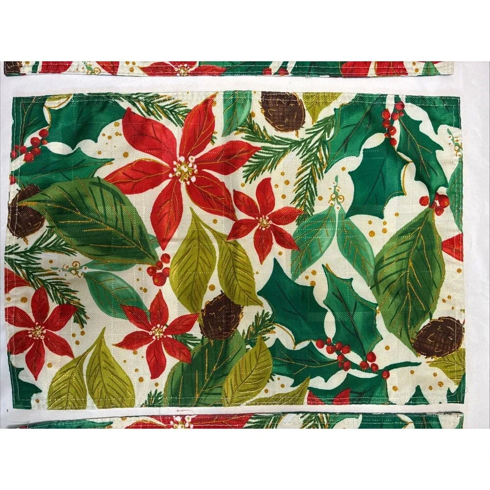 Christmas Poinsettia Reversible Woven Placemats Set of 3 Holiday Festive Winter